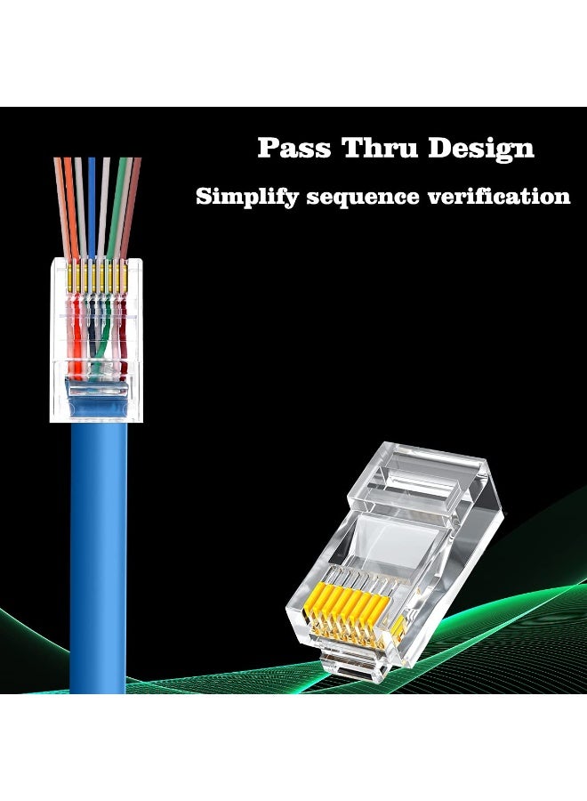 أونتن 100 قطعة من موصلات RJ45 Cat6A/5e/5 مقاس 30UM، وموصلات كابلات Gigabit Ethernet مطلية بالذهب، ومقبس شبكة  قياسي للشبكات الحاسوبية، ورأس كريستالي - Image 5