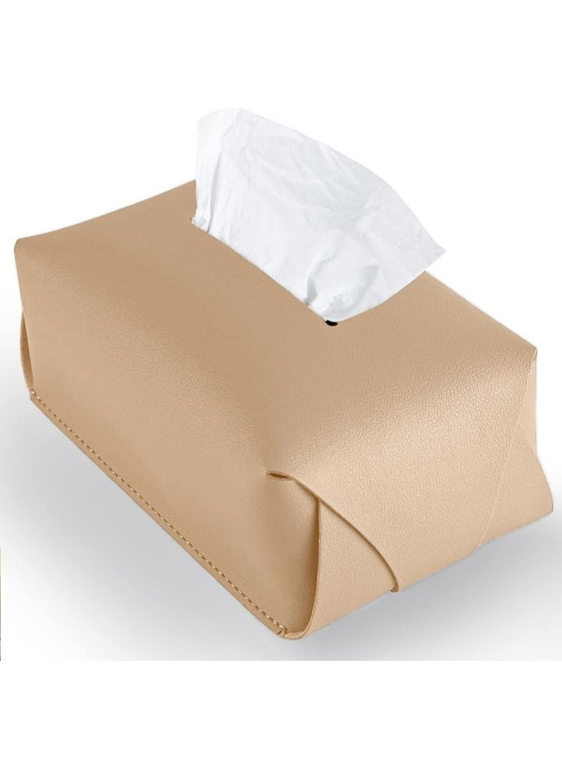 SUCITY Leather Tissue Box Cover, Tissue Box Holder for Living Room, Bedroom and Office, Office Desk Tissue Box Cover for Car (Khaki) - Image 1