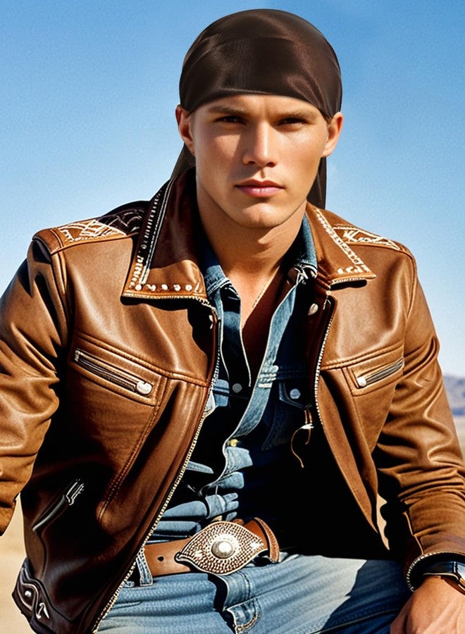 GERINLY Silk Wild Rag Brown, Oversize Square Neckerchief Pure Color, Driving Head Scarf Under Helmet (Brown) - Image 5