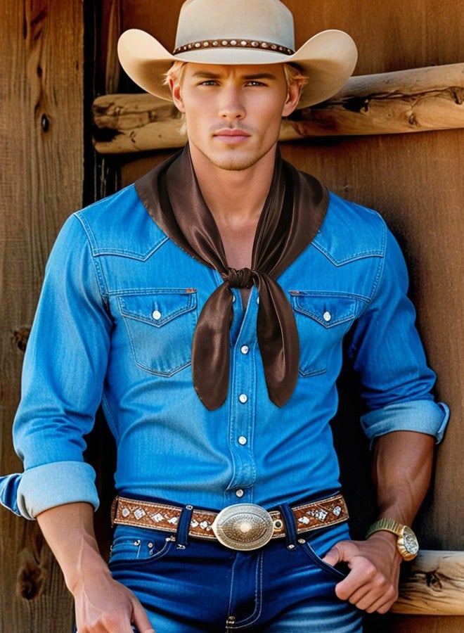 GERINLY Silk Wild Rag Brown, Oversize Square Neckerchief Pure Color, Driving Head Scarf Under Helmet (Brown) - Image 4