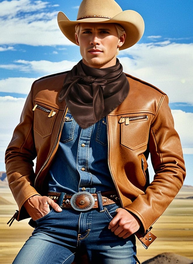 GERINLY Silk Wild Rag Brown, Oversize Square Neckerchief Pure Color, Driving Head Scarf Under Helmet (Brown) - Image 3