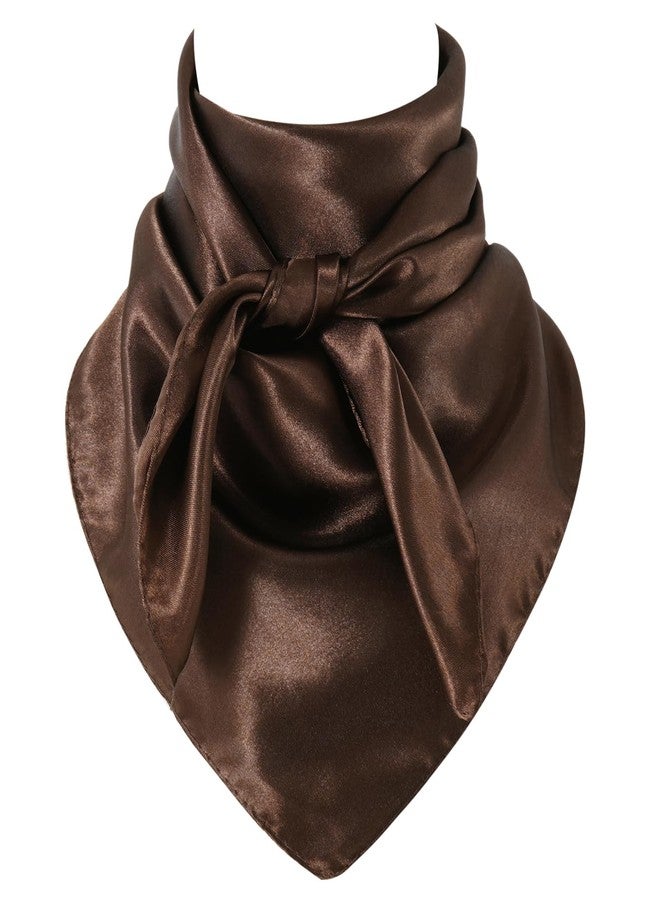 GERINLY Silk Wild Rag Brown, Oversize Square Neckerchief Pure Color, Driving Head Scarf Under Helmet (Brown) - Image 1