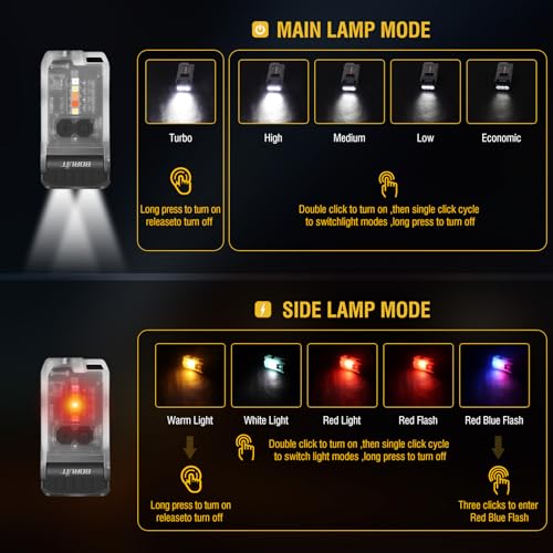 BORUIT V15 LED Small Powerful EDC Flashlight with Warm White Red Light,Bright 1200LM USB C Rechargeable 10 Modes Mini Pocket Keychain Flash Light with Clip,IP67 Waterproof,80°Head Swivels,Tail Magnet - Image 3