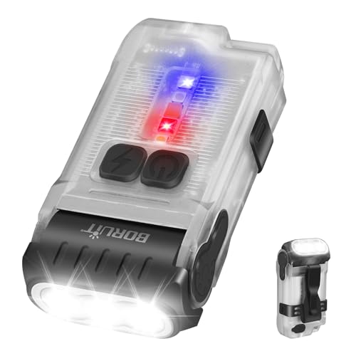 BORUIT V15 LED Small Powerful EDC Flashlight with Warm White Red Light,Bright 1200LM USB C Rechargeable 10 Modes Mini Pocket Keychain Flash Light with Clip,IP67 Waterproof,80°Head Swivels,Tail Magnet - Image 1