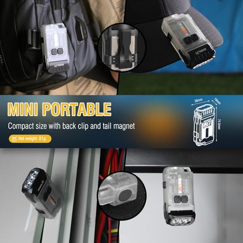BORUIT V15 LED Small Powerful EDC Flashlight with Warm White Red Light,Bright 1200LM USB C Rechargeable 10 Modes Mini Pocket Keychain Flash Light with Clip,IP67 Waterproof,80°Head Swivels,Tail Magnet - Image 5
