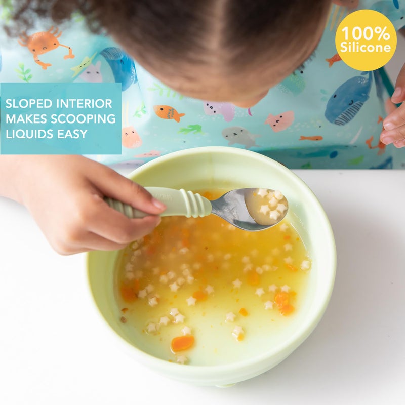 Bumkins Baby Bowl, Silicone Suction, for Babies, Toddlers and Kids, Baby Led Weaning, Feeding Essentials, Platinum Silicone, Non Skid Sticky Bottom, Supplies for Children Ages 6 Months Up, Sage - Image 2