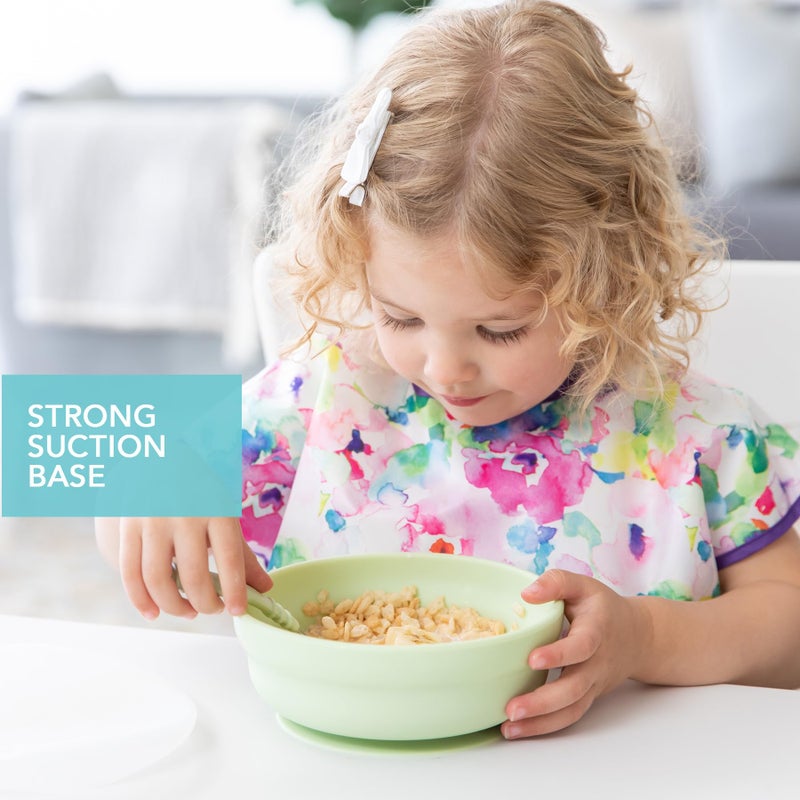 Bumkins Baby Bowl, Silicone Suction, for Babies, Toddlers and Kids, Baby Led Weaning, Feeding Essentials, Platinum Silicone, Non Skid Sticky Bottom, Supplies for Children Ages 6 Months Up, Sage - Image 3