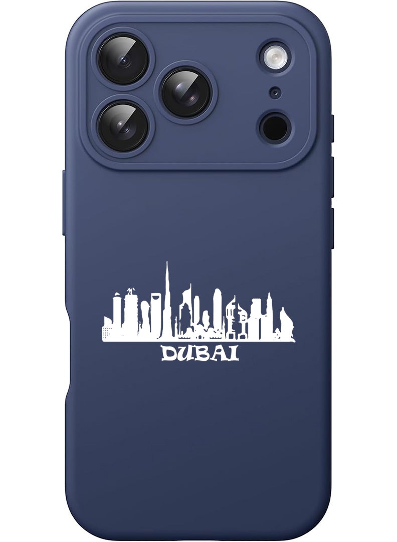 Theodor Protective Slim Fit Case Liquid Silicone Cover with Full Body Protection Anti-Scratch Shockproof Case For Apple iPhone 17 Pro Max (Blue) Dubai Skyline - White - Image 1