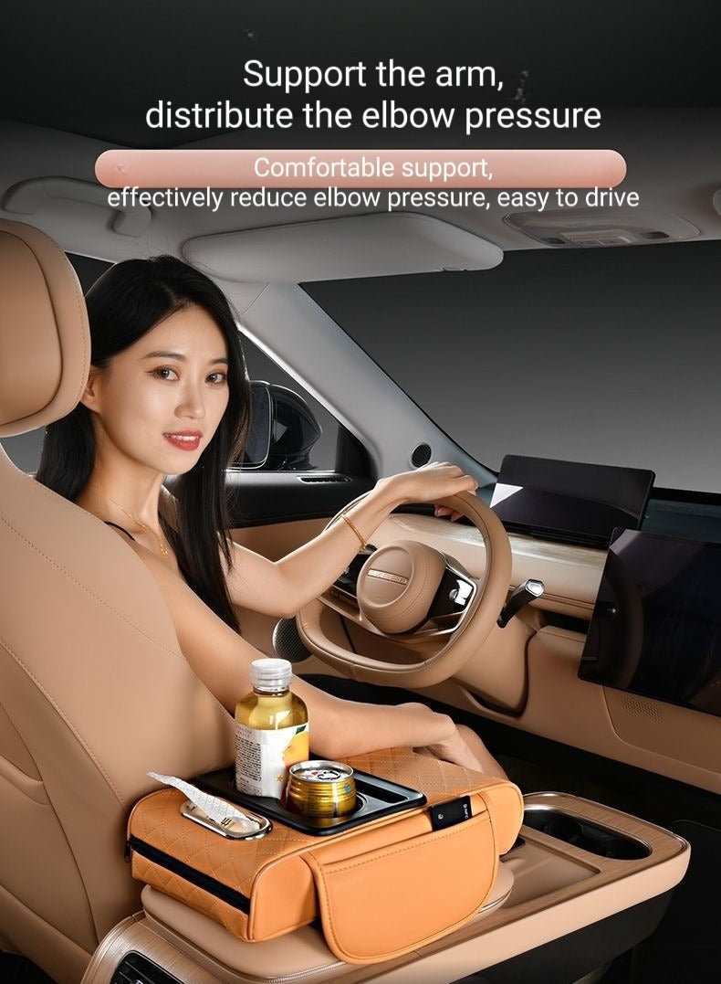 Car Convenience Mat, 4-in-1 Center Console Cover with 2 Storage Bags Cup Holders, Tissue Box Slot, Mobile Phone Slot, Car Accessories Storage (Black) - Image 2