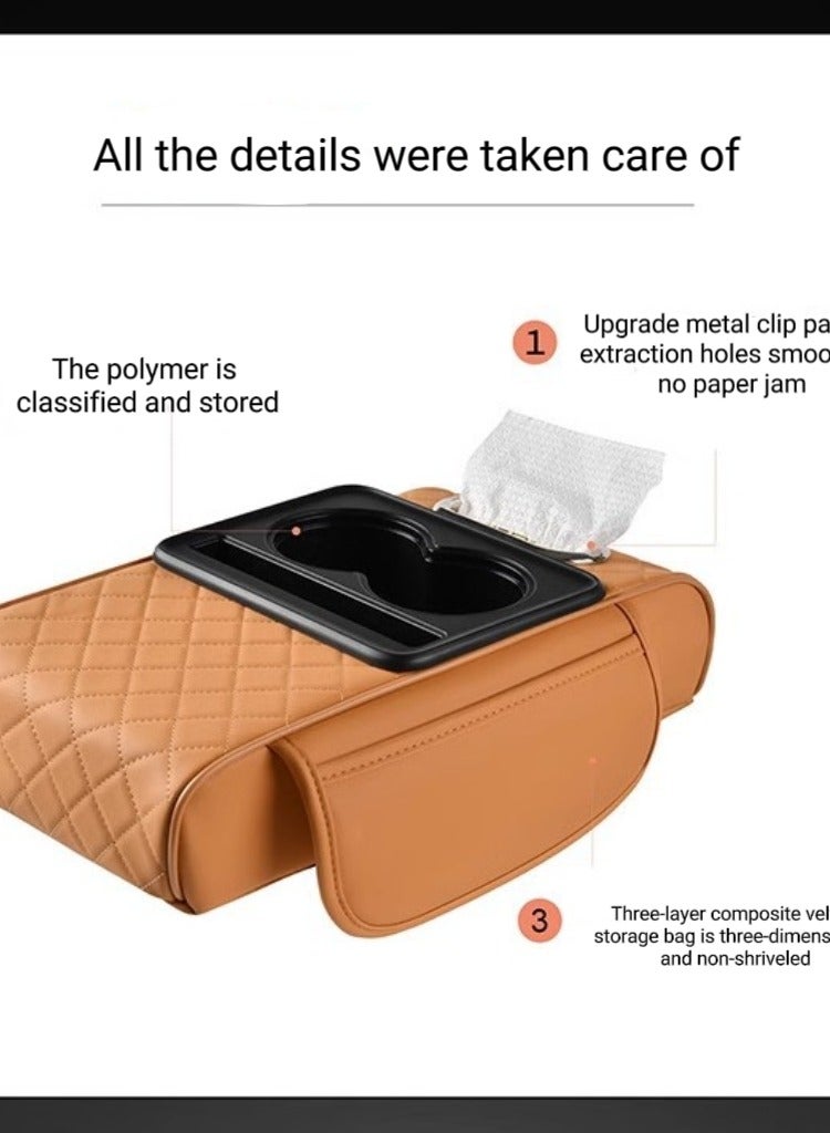 Car Convenience Mat, 4-in-1 Center Console Cover with 2 Storage Bags Cup Holders, Tissue Box Slot, Mobile Phone Slot, Car Accessories Storage (Black) - Image 4