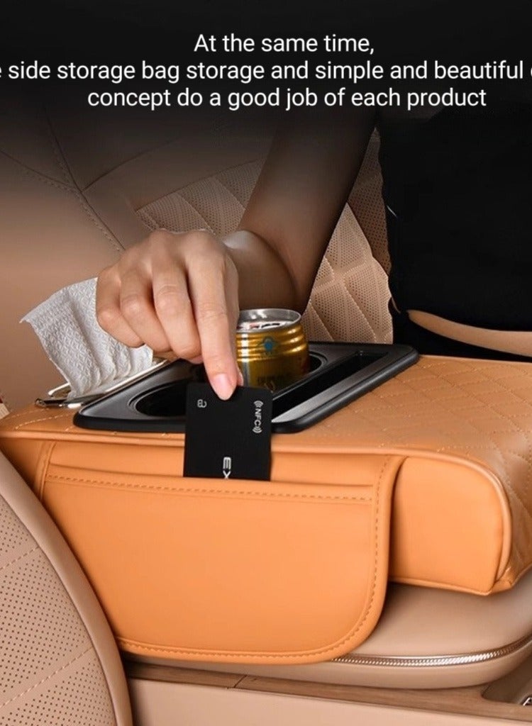 Car Convenience Mat, 4-in-1 Center Console Cover with 2 Storage Bags Cup Holders, Tissue Box Slot, Mobile Phone Slot, Car Accessories Storage (Black) - Image 5