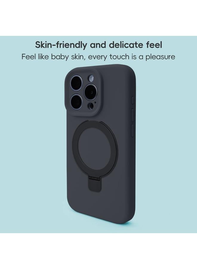 اس-توب جراب لهاتف iPhone 15 Pro مزود بفتحة دقيقة من السيليكون السائل MagSafe مع حامل حلقي معدني - Image 5