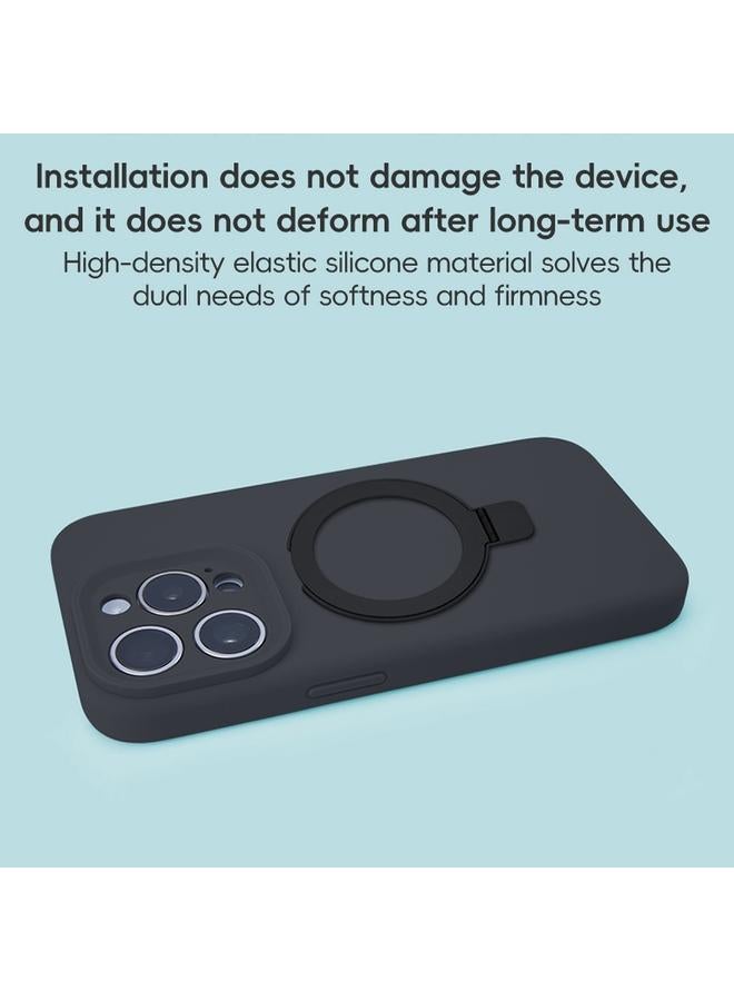 اس-توب جراب لهاتف iPhone 15 Pro مزود بفتحة دقيقة من السيليكون السائل MagSafe مع حامل حلقي معدني - Image 3