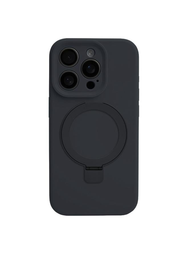 اس-توب جراب لهاتف iPhone 15 Pro مزود بفتحة دقيقة من السيليكون السائل MagSafe مع حامل حلقي معدني - Image 1