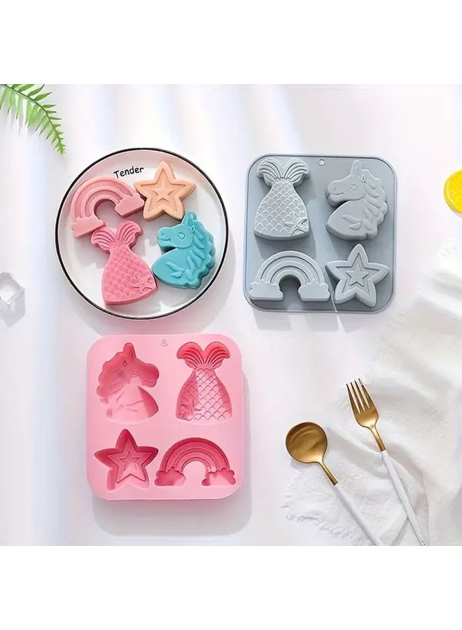 1pc Set of Silicone Molds Handmade Soap Mold Non Stick Easy To Remove Reusable Pink Color Suitable For Unicorn Mermaid Tail Pentagram Rainbow Shape Cake Baking Pan For Kitchen Bakery Oven Holiday Decor - Image 1