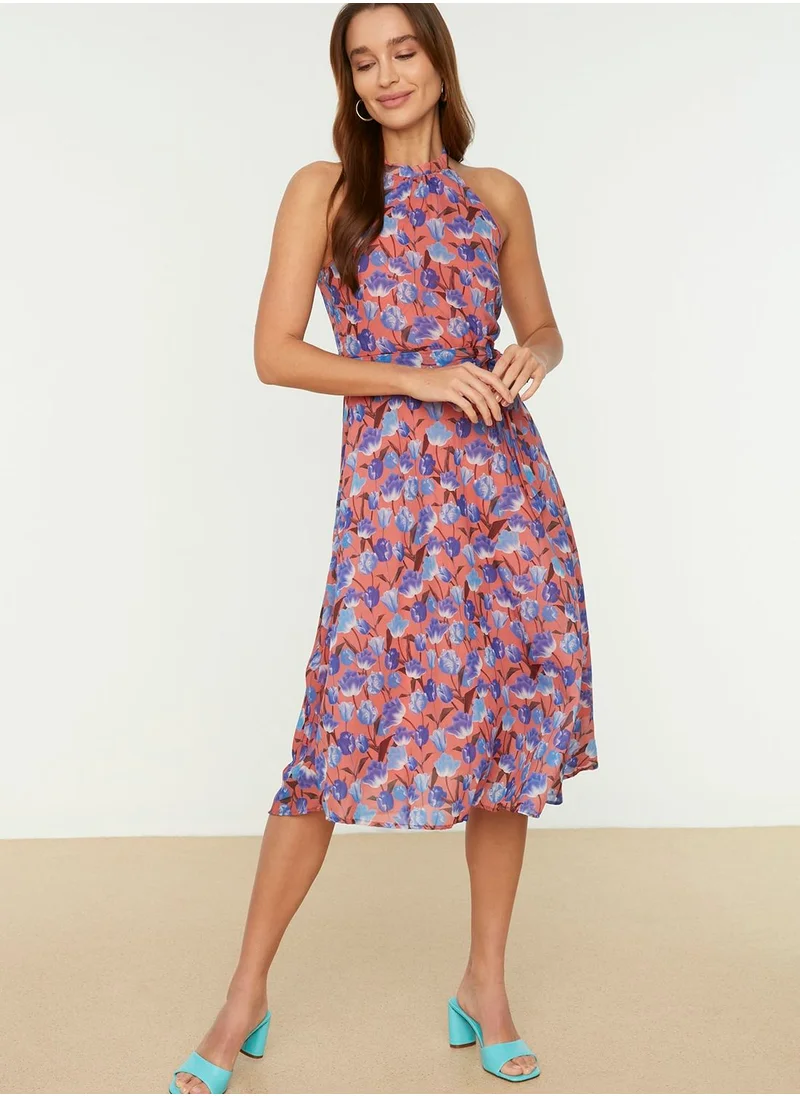 trendyol Halter Neck Floral Print Dress