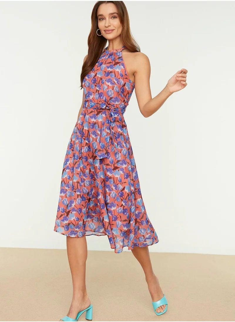 trendyol Halter Neck Floral Print Dress