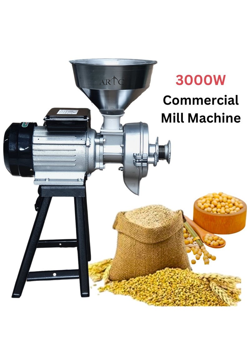 ARTC Electric Mill Grinder 110V 3000W, Commercial Electric Feed Mill Dry Grinder, Heavy Duty Milling Machine Cereals Grinder Rice Corn Grain Coffee Wheat with Funnel - Image 2
