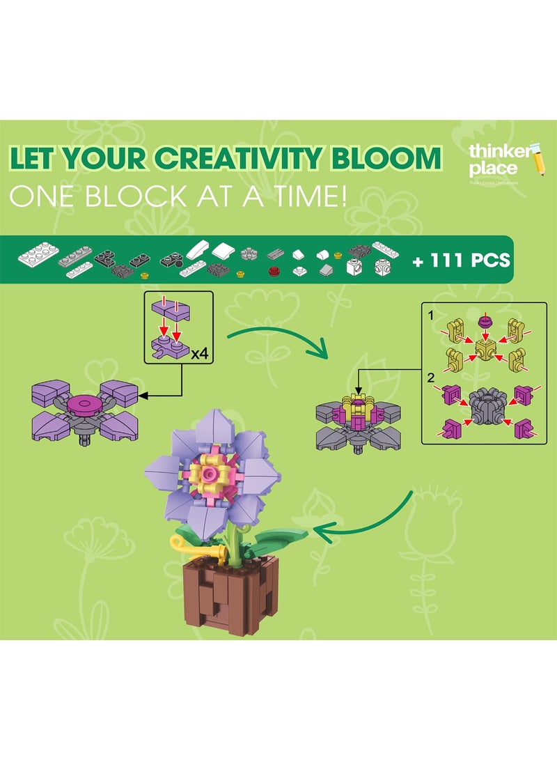 ThinkerPlace 8-in-1 Flowers Peony (+111 Pieces) | Learn About Plant Kingdom | Building Block Set for Kids Age 7+ | STEM Educational Toy | Build, Collect & Create Flower Pen Stand - Image 2