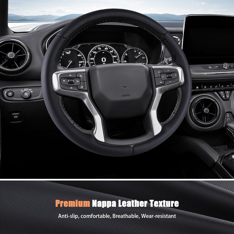 Aimato Customized Steering Wheel Cover for Chevy Silverado 1500 2019-2025/2500 3500 2020-2025/Blazer 2019-2025/Suburban Tahoe 2021-2024,Thin,Anti-Slip,Scratch-Resistant Car Accessory for Chevrolet - Image 3