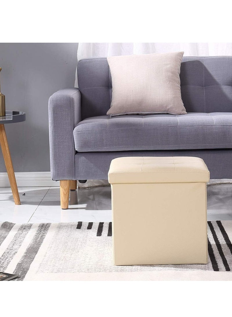 WALALLA Multifunctional Foldable Leather Cube Storage Organizer, Foot Rest, Lid Stool Seat Chair, Folding Storage Ottoman Storage Ches Box, Bench, Chest with Thickening Square Seat Padded - Image 2