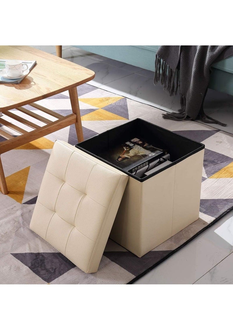WALALLA Multifunctional Foldable Leather Cube Storage Organizer, Foot Rest, Lid Stool Seat Chair, Folding Storage Ottoman Storage Ches Box, Bench, Chest with Thickening Square Seat Padded - Image 4