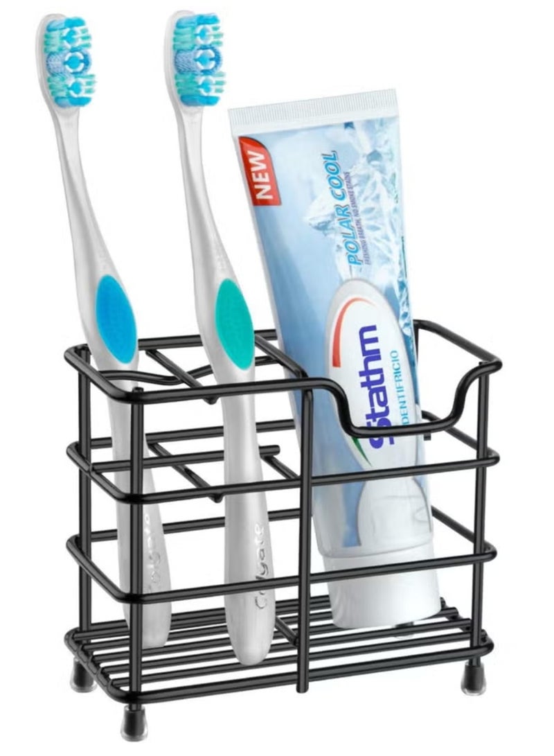 ليموس حامل فرشاة الأسنان - حامل معجون الأسنان من الفولاذ المقاوم للصدأ ومنظم ملحقات الحمام (صغير، أسود) - Image 1