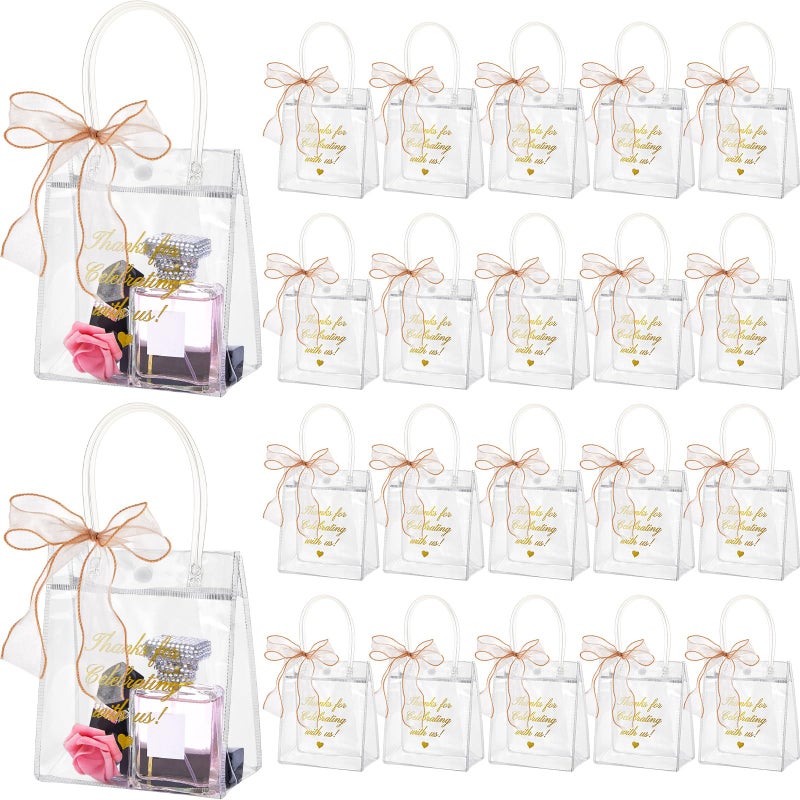 Henoyso 50 Pcs Small 5 Clear Thank You Gift Bags with Handle and Ribbon Clear Plastic Reusable Party Favors Gift Wrap Candy Goodie Bags for Wedding Birthday Baby Shower6 x 51 x 28 Inch