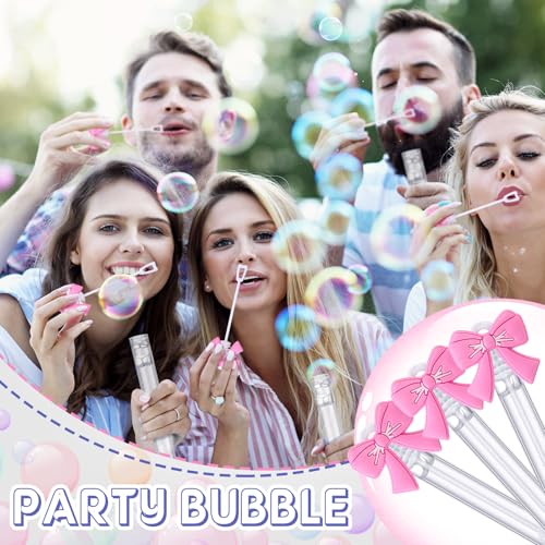 Civaner 36 Pcs Pink Bow Bubble Wands Bulk Pink Bow Themed Party Favors Coquette Mini Bubble Wands for Party Supplies Coquette Bridal Bachelorette Birthday Gift Favors - Image 5