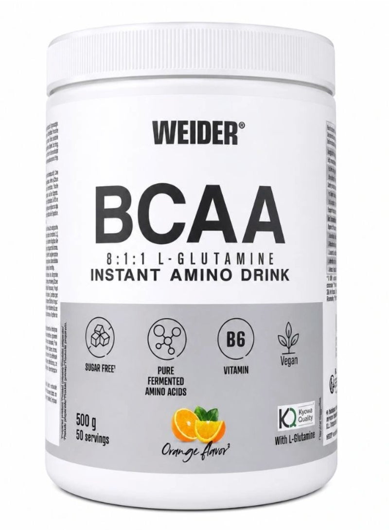 Premium BCAA Zero 8:1:1 + L-Glutamine - Orange 500g, High Leucine Ratio Amino Acid Supplement