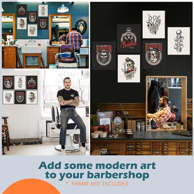 97 Decor 97 ديكور محل حلاقة قديم - بوسترات قص شعر، ديكور محل حلاقة، صور فن جدار محل حلاقة، مطبوعات حلاقة جمجمة رائعة، ديكور محل حلاقة للرجال إكسسوارات صالون شعر - Image 4