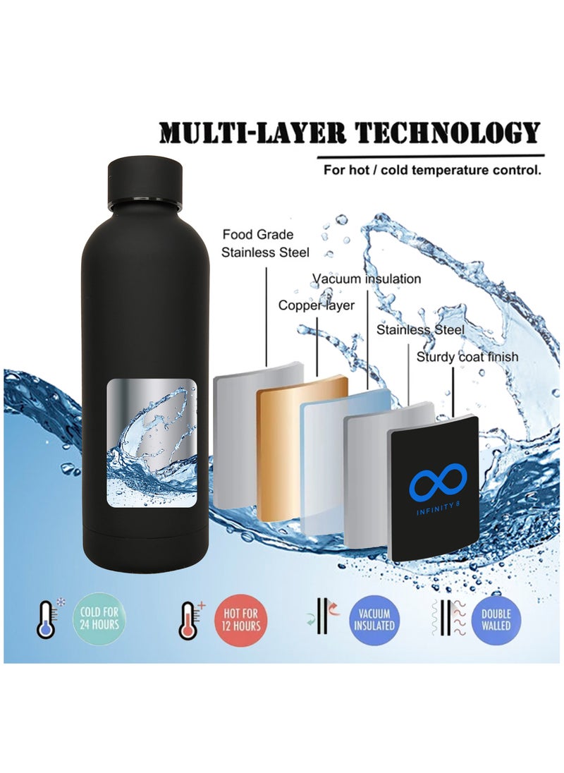 Infinity - Stainless Steel Water Bottle, Double Wall Vacuum Insulated Flask, 500 ML/16 OZ, Leakproof, BPA Free, for kids, school, office, gym and sports (Matte Black) - Image 1