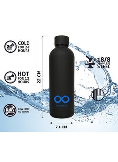 Infinity Stainless Steel Water Bottle, Double Wall Vacuum Insulated Flask, 500 ML/16 OZ, Leakproof, BPA Free, for kids, school, office, gym and sports (Matte Black)  - Image 2