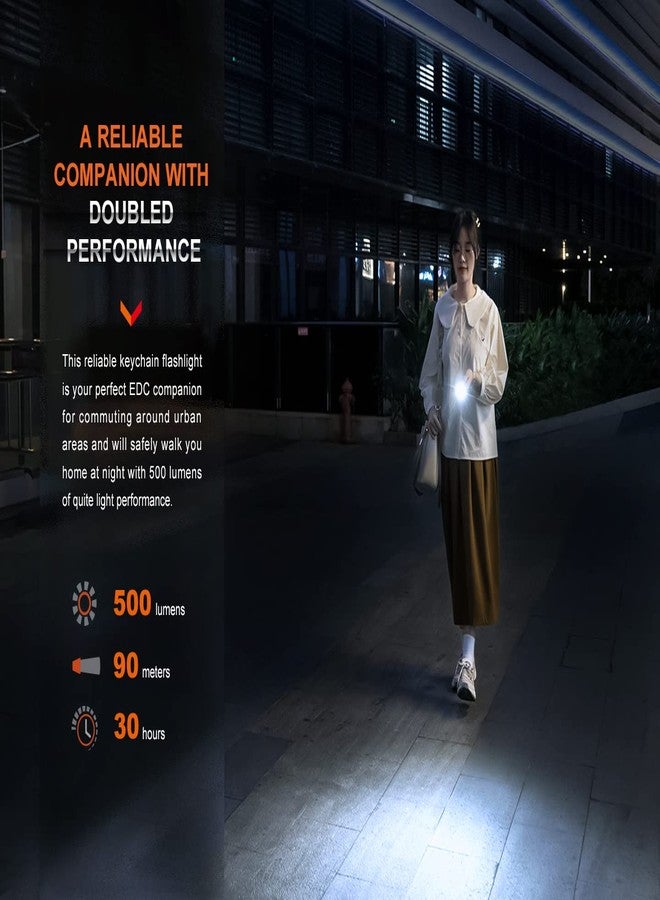 فينيكس مصباح يدوي سلسلة مفاتيح Fenix E03R v2.0، رمادي، 500 لومن ساطع USB-C قابل لإعادة الشحن EDC مع LED أحمر ومنظم (رمادي) - Image 4