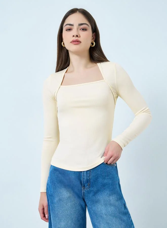 Styli Off White Long Sleeve Knit Top