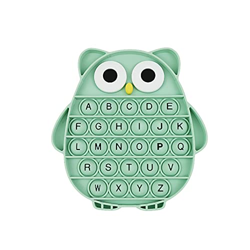 BULINGNA Push Pop Bubble Fidget Sensory Toy Silicone Stress Relief Popping Toy ABC Alphabet Owl Shaped Educational Learning Tools for Toddlers Kids Students Black LettersGreen - Image 1