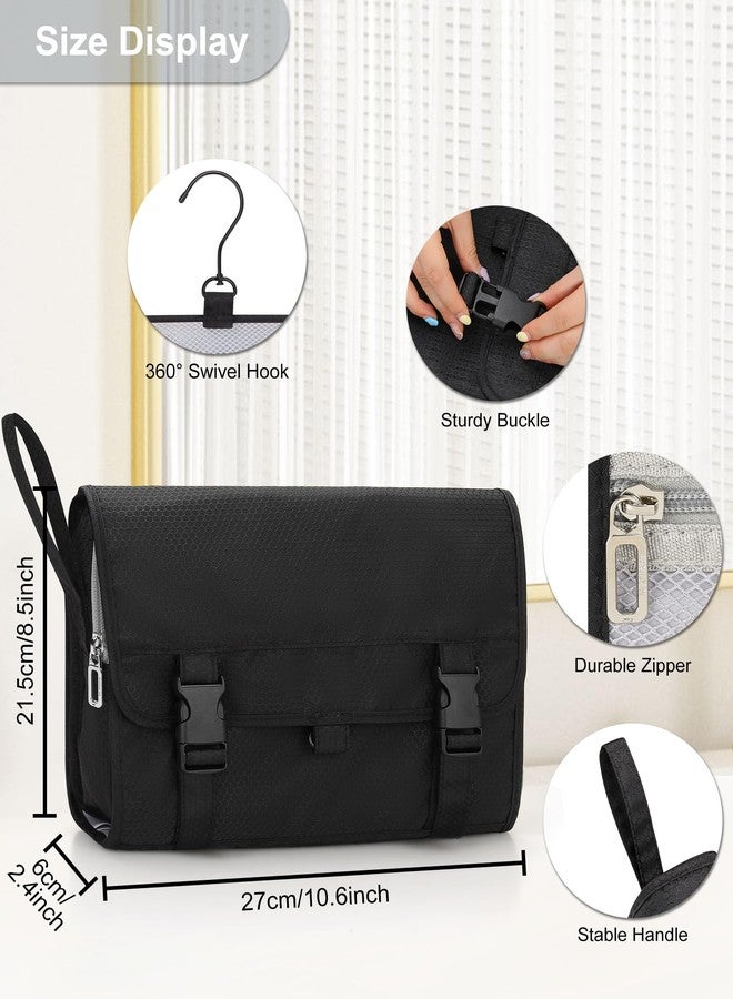 Relavel Travel Hanging Toiletry Bag for Men Women Travel Kit Shaving Bag Waterproof Large Makeup Bag Wash Bag Makeup Organizer Cosmetic Case for Bathroom Shower Black - Image 3