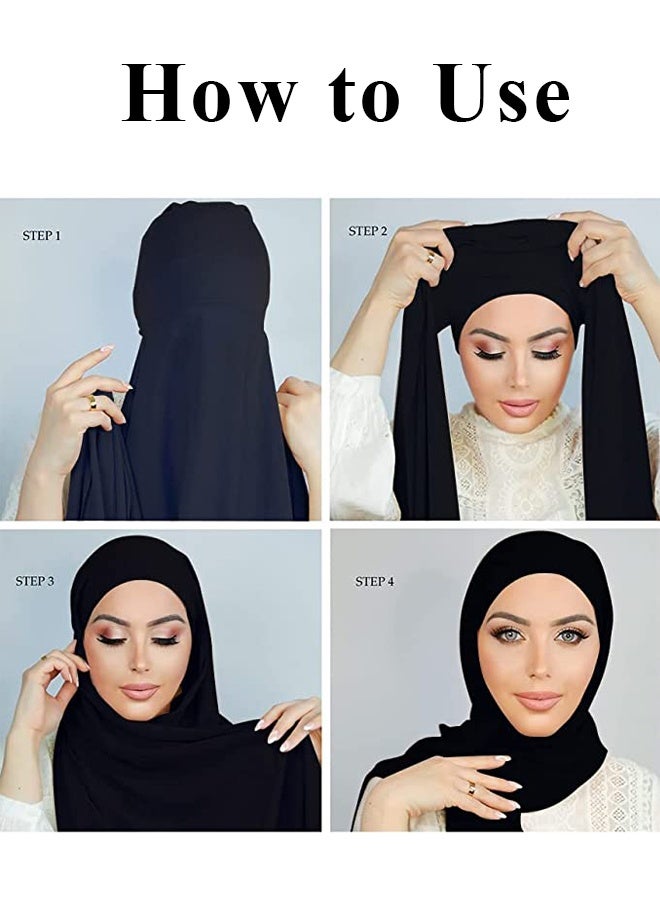 Instant Hijab with Veil Undercap Muslim Chiffon Head Wraps Full Cover Shawl Cap for Women Daily Wear - Image 4