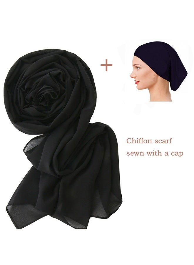 Instant Hijab with Veil Undercap Muslim Chiffon Head Wraps Full Cover Shawl Cap for Women Daily Wear - Image 2