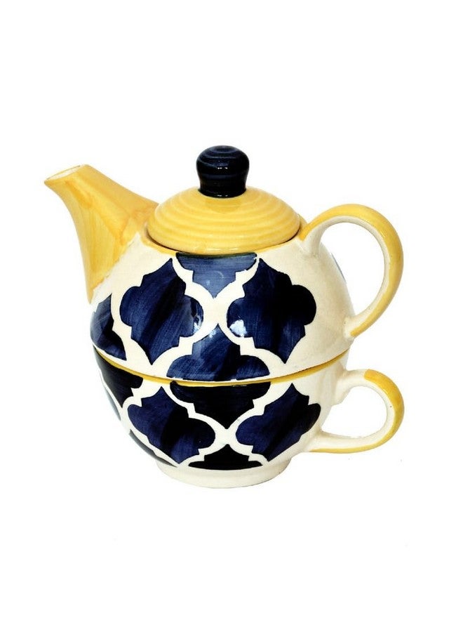 KITTENS Stackable Ceramic Tea Pot & Cup Set - Hand Painted - Blue & Yellow - Microwave & Dishwasher Safe - Food Grade - Gift Set for Tea Lovers - Image 2