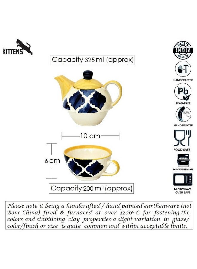 KITTENS Stackable Ceramic Tea Pot & Cup Set - Hand Painted - Blue & Yellow - Microwave & Dishwasher Safe - Food Grade - Gift Set for Tea Lovers - Image 3