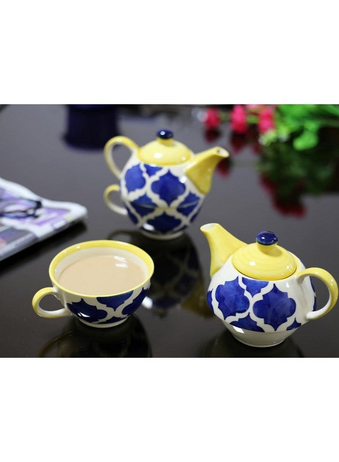 KITTENS Stackable Ceramic Tea Pot & Cup Set - Hand Painted - Blue & Yellow - Microwave & Dishwasher Safe - Food Grade - Gift Set for Tea Lovers - Image 1