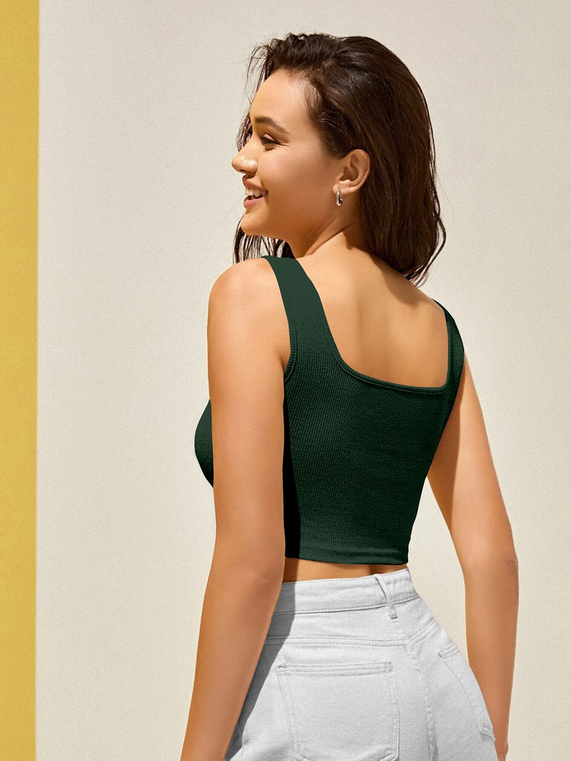 Berry&Bird BERRY BIRD Stylish Women's Sleeveless Square Neck Ribbed Classic Fit Crop Tops For Gym, Beach,And Casual Stylish Wear Tank Top - Image 2