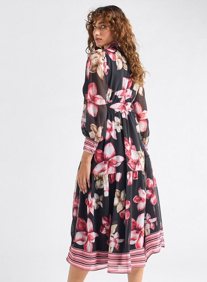 سبلاش فيڤ فستان قميص بطبعات أزهار وأكمام طويلة وأربطة - Image 3