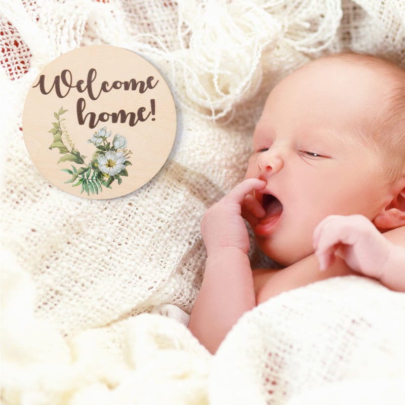 Giftacity Baby Monthly Milestone Cards Sign - 10 Double Sided Marker Wooden Circles Discs Newborn Photography Prop, Pregnancy Journey Birth Announcement Sign Baby Boy and Girl Gift Sets - Image 3