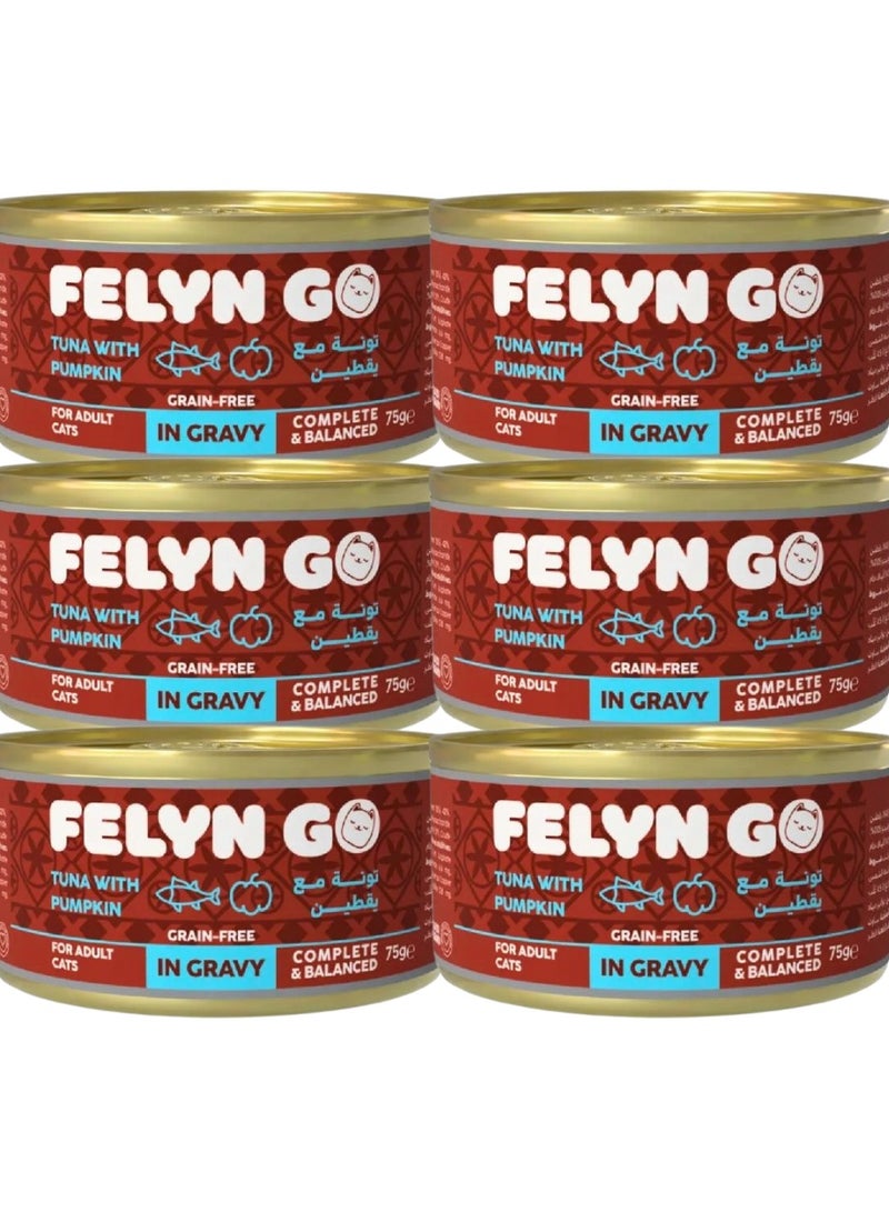 Felyn GO Cat Wet Food Tuna With Pumpkin In Gravy For Adult Cats- 6x75g - Grain-Free Cat Food - Image 1