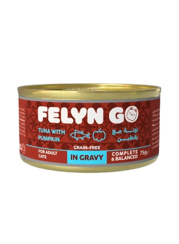 Felyn GO Cat Wet Food Tuna With Pumpkin In Gravy For Adult Cats- 6x75g - Grain-Free Cat Food - Image 2