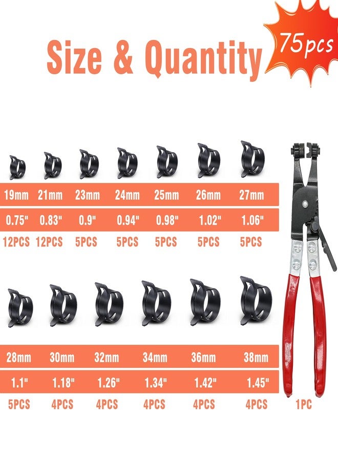 AKIHISA 75Pcs 19-38mm Spring Band Hose Clamp Assortment Kit with Hose Clamp Pliers, 13 Sizes Spring Hose Clip Fuel Line Silicone Vacuum Hose Pipe Clamp, Air Hose Tube Water Pipe Fasteners - Image 2