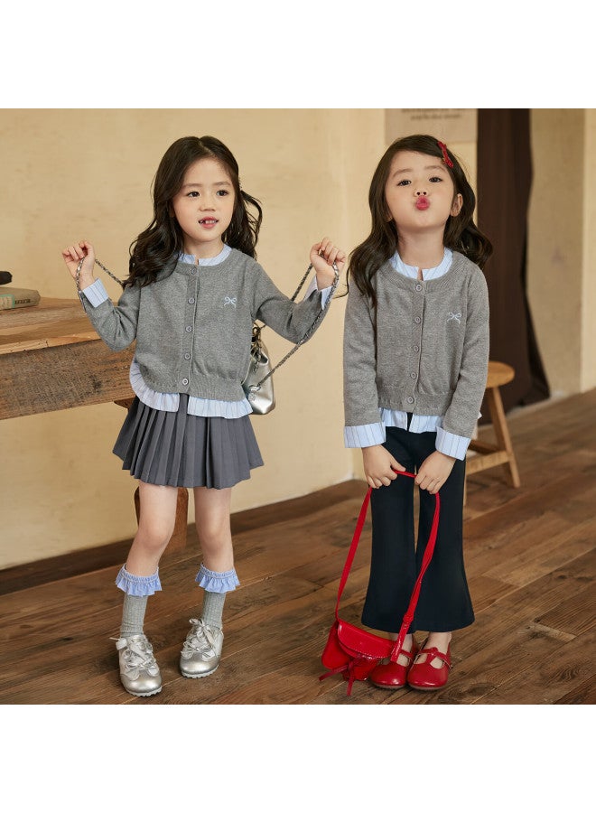 Luson little O Baby Kids Knit Sweater Cardigan Girls Fake Two-piece Autumn Girls Jacket - Image 1