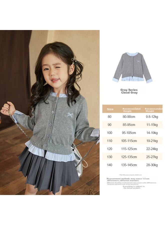 Luson little O Baby Kids Knit Sweater Cardigan Girls Fake Two-piece Autumn Girls Jacket - Image 4